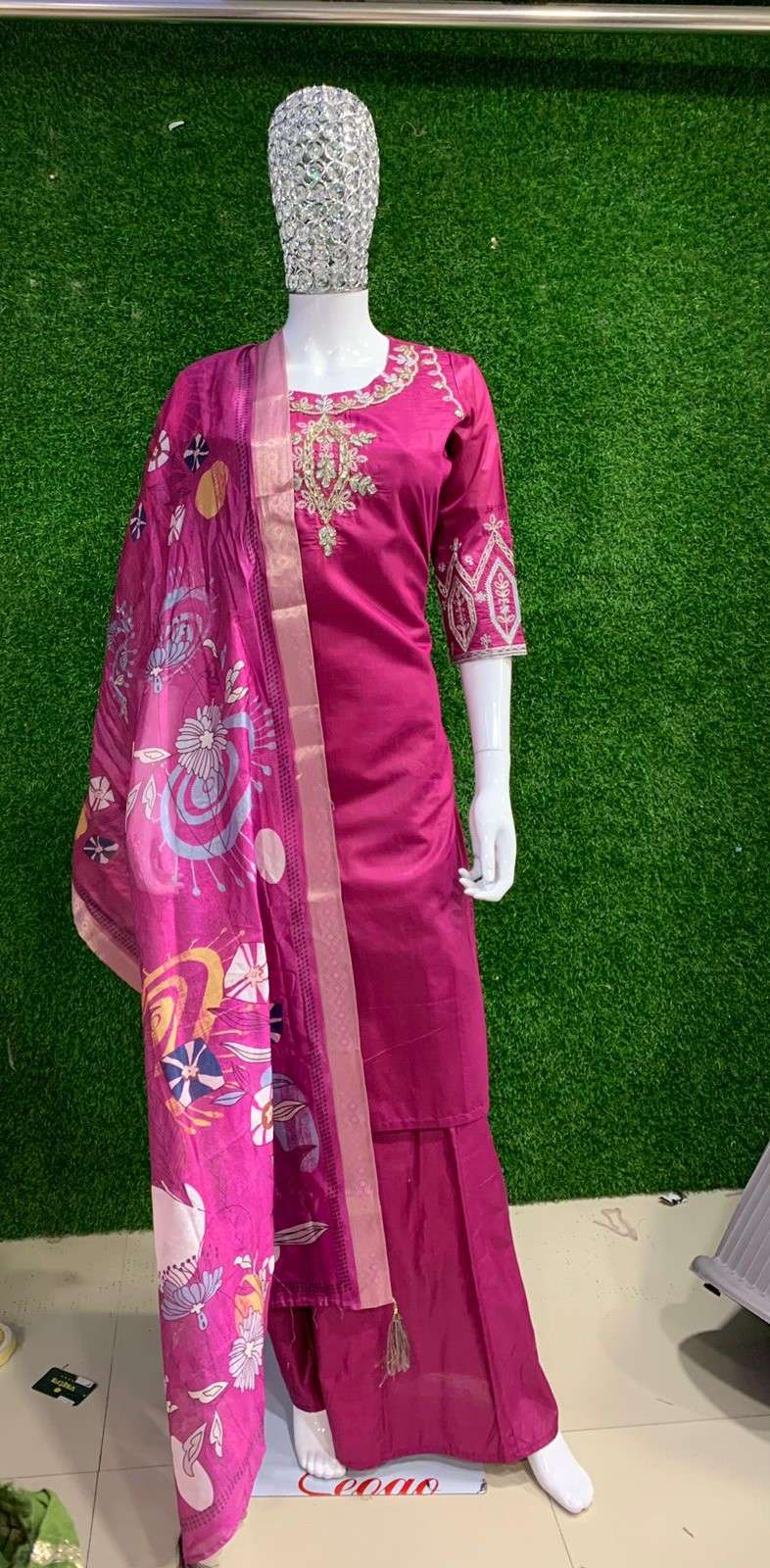 BEMITEX INDIA PRESENTS MODAL MUSLIN FBARIC WITH HANDWORK BASED PINK READYMADE 3 PIECE COMBO WHOLESALE SHOP IN SURAT